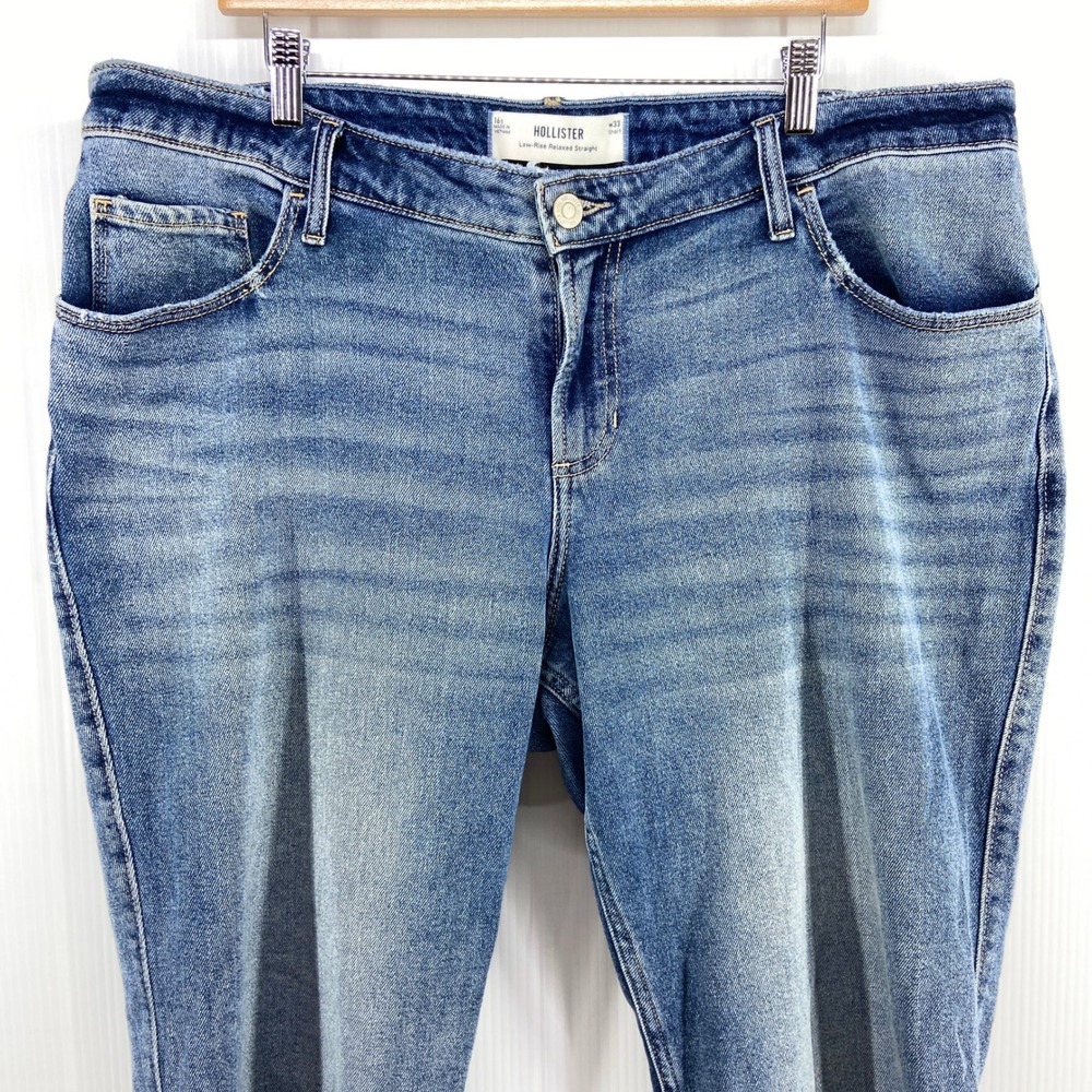 Hollister Low Rise Relaxed Straight Blue Denim Jeans Womens 16 33 Short - Picture 2 of 6